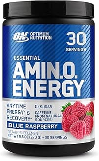 (ON) Amino Energy - Pre Workout With Green Tea, Bcaa, Amino Acids, Keto Friendly, Green Coffee Extract, 0 Grams of Sugar, Anytime Energy Powder - Blue Raspberry, 270 G , 30 Servings