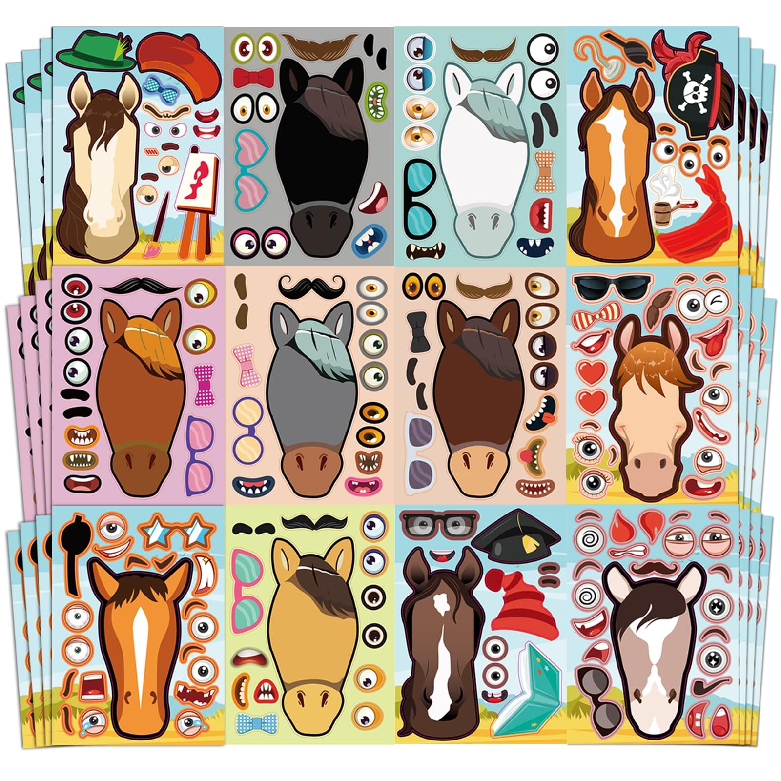Aowplc 48 Pcs Make A Horse Sticker Sheets