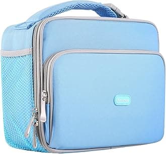 Amersun Kids Lunch Box, Insulated School Lunch Bag with Padded Liner Keep Food Warm Cold for Long Time,Water-resistant Thermal Travel Office Lunch Cooler for Girls Boy-2 Pocket,Baby Blue