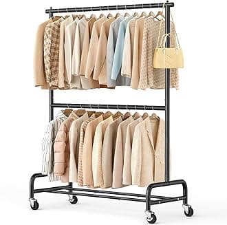 Heavy Duty Clothes Rack with Wheels, Metal Rolling Garment Rack for Hanging Coats, Shirts (Black)