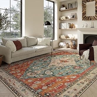 Lahome Boho Tribal Area Rug - 9x12 Large Dining Room Rug Soft Living Room Mat, Vintage Washable Indoor Floor Throw Carpet for Bedroom Powder Room Nursery Playroom Home Office Apartment Decor,Rust