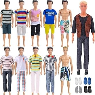 Carreuty 12 PCS Doll Clothes and Accessories for Boy Doll 6 Casual Wear 2 Beach Pants 4 Pair of Shoes for 11.5 Inch Dolls