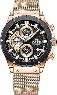 NAVIFORCE Fashion Stainless Steel Mesh Band Chronograph Quartz Watch for Men Auto Date Sport Waterproof Analog Wrist Watches (Rose Gold)