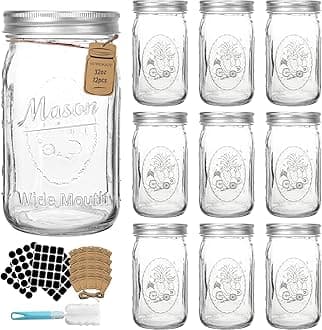 Wide Mouth Mason Jars 32 oz, 12 Pack Large Glass Mason Jar with Metal Airtight Lids and Bands, 1 Quart Canning Jars for Pickling, Fermenting, Food Storage & DIY Projects