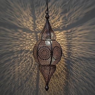 Homesake Classic Moroccan Nargis Hanging Lamp, Antique Copper Hanging Pendant Light