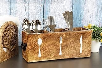 Wooden Cutlery Holder for Kitchen Counter Top - Spoon Stand Organizer for Dining Table | Wooden Spoon Holder and Utensil Storage Caddy