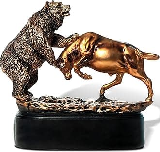 Bull and Bear Statue, Wall Street Bull Figurine, 9x9.5 Stock Market Decor Sculpture, Resin with Bronze-Like Finish, Finance Gifts for Traders and Investors