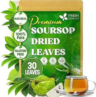 FreshDrinkUS, Premium 30+ Soursop Graviola Dried Leaves, Natural Whole Soursop Leaves, Wildcrafted, Hoja Guanabana, Loose Leaf Herbal Tea, No Gluten, Vegan