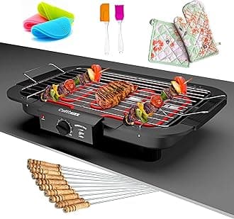 2000W Electric Barbecue Grill, Smokeless Portable Indoor Outdoor BBQ Grill with Adjustable Temperature Control and Removable Water Drip Tray