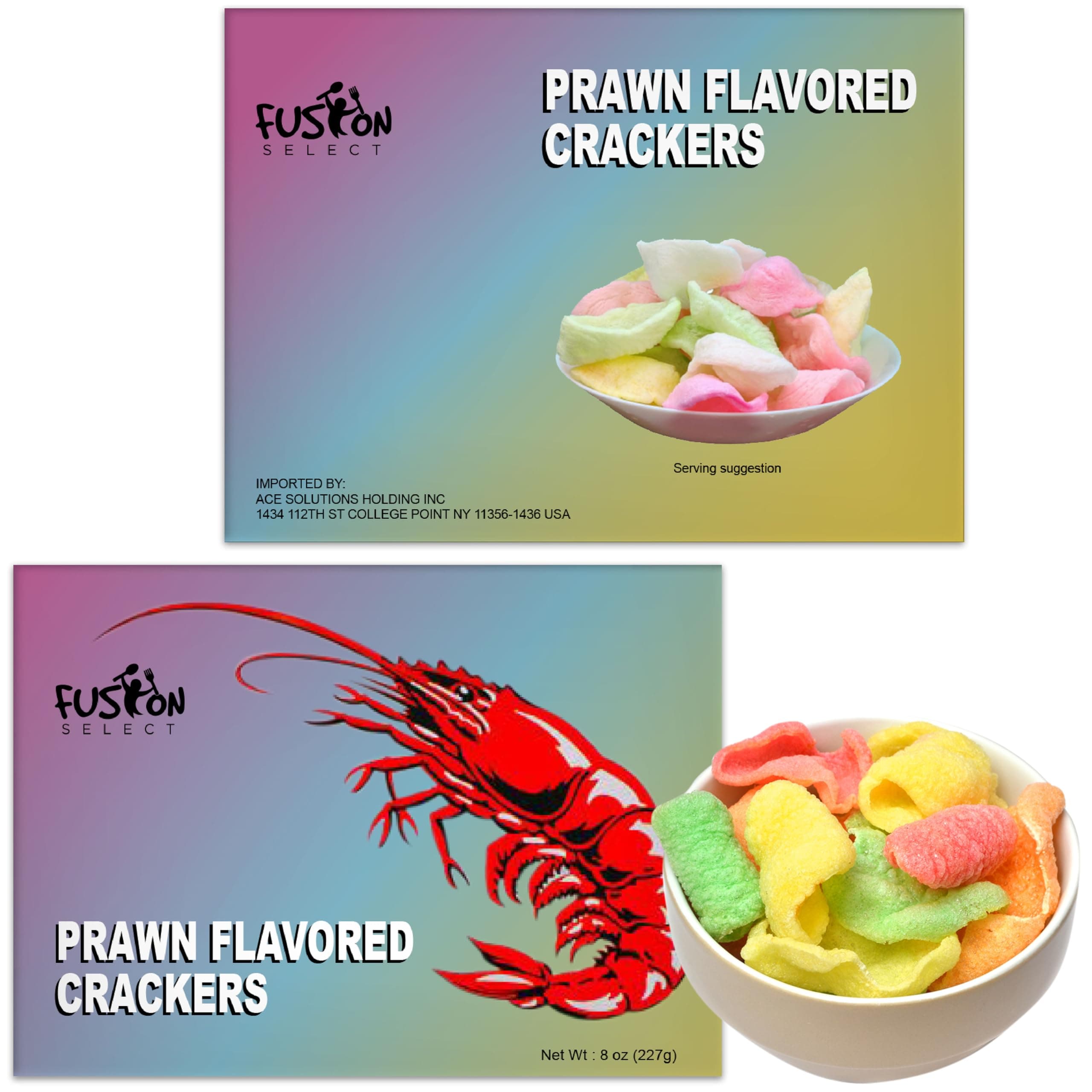 Fusion Select 2 Pk Uncooked Prawn Crackers - Multi-Colored Shrimp Chips for Sharing, Serving Snack Platters at Parties - Dehydrated Seafood Chips, Ready to Cook & Easy to Fry - Savory Asian Snacks 8oz