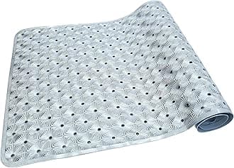 Bathtub Mat Non Slip with Suction Cups 15"x27" - Anti-Slip Shower Mat for Kids, Toddlers, and Seniors - Machine Washable Bath Tub Mat with Multiple Drainage Holes (Silver)