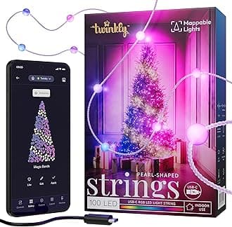 Strings USB-C Pearls 100 LED, Pearl-Shaped LED Light String, RGB Multicolor LED Lights, Valentine's Day Lights, Compatible with Alexa, Google Home, USB-C Power, Transparent Wire, 19.7ft