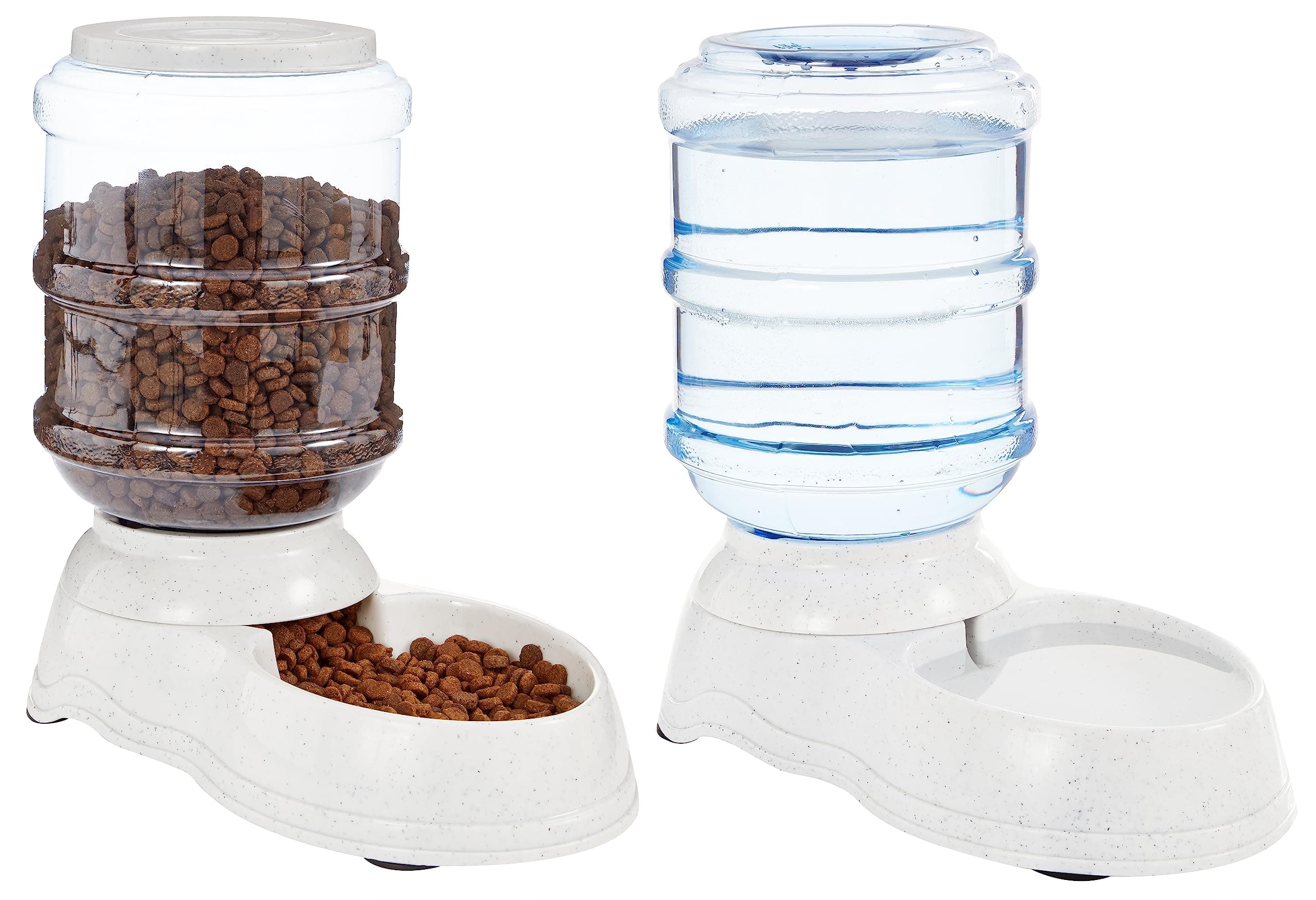 Amazon Basics Automatic Pet Water Dispenser and Gravity Food Feeder Set for Cat and Dog, Easy to Clean, 6-Pound Food Capacity, 1-Gallon, Small, Gray, Pack of 2