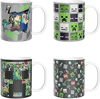 Minecraft Mug Unique Ceramic Coffee Cup Set, Can Coffee Mugs with Comfortable Handle for Gamer Gifts, Dishwasher and Microwave Safe (11.5 oz, 4-Piece Set)