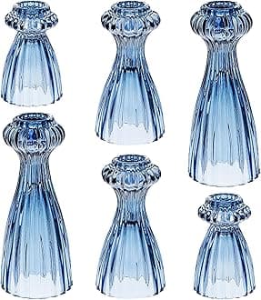 Lysenn Glass Candle Stick Holder Set of 6 – Premium Taper Candle Holders for Romantic Ambiance - Candle Sticks Holder Decor for Special Occasions - Dark Blue