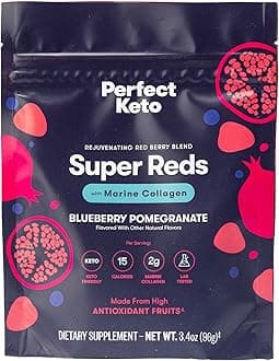 Super Reds Superfood Powder, Antioxidants Supplement with Fruit & Vegetable Powder, Polyphenols & Marine Collagen, Drink Mix for Skin & Energy Support, Blueberry Pomegranate, 20 Servings