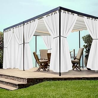 HolidayIdeas White Outdoor Curtains for Patio Waterproof 8 Pcs All Weather Balcony Grommet Top Outside Curtains for Apartments, Gazebo, Pergolas, Porch, 54x120 Inch