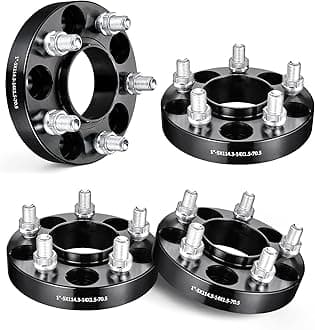 EVIL ENERGY 5x4.5 Wheel Spacers 1 inch Compatible with Ford Mustang 2015-2024, 5x114.3 mm Hubcentric with Lip 5 Lugs 70.5 mm Hub Bore M14x1.5 Studs Black