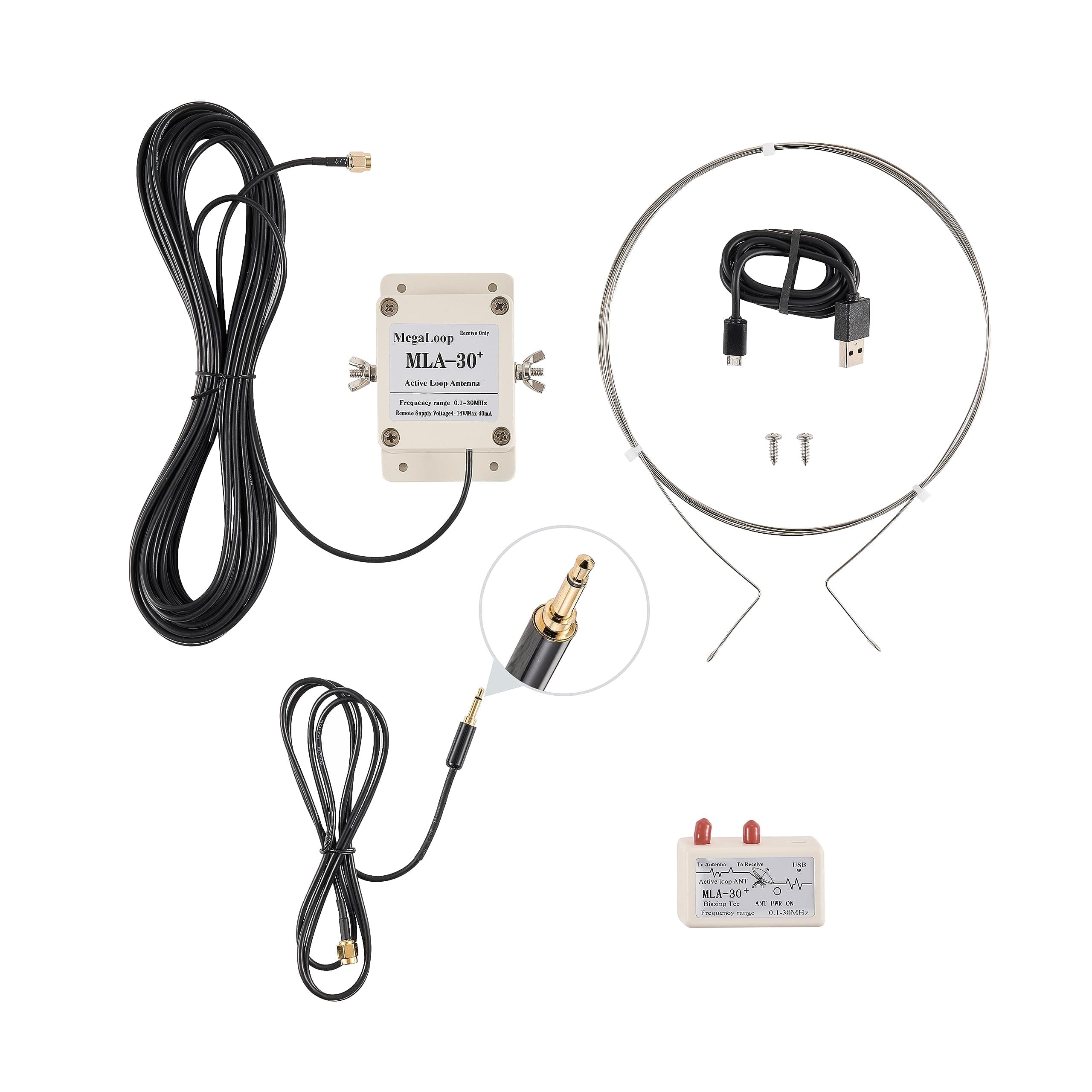 MLA-30+ Max Loop Active Receiving Antenna 0.5-30MHz Suitable for Medium and Shortwave Radio Low Noise Outdoor Waterproof (3.5mm Connector)