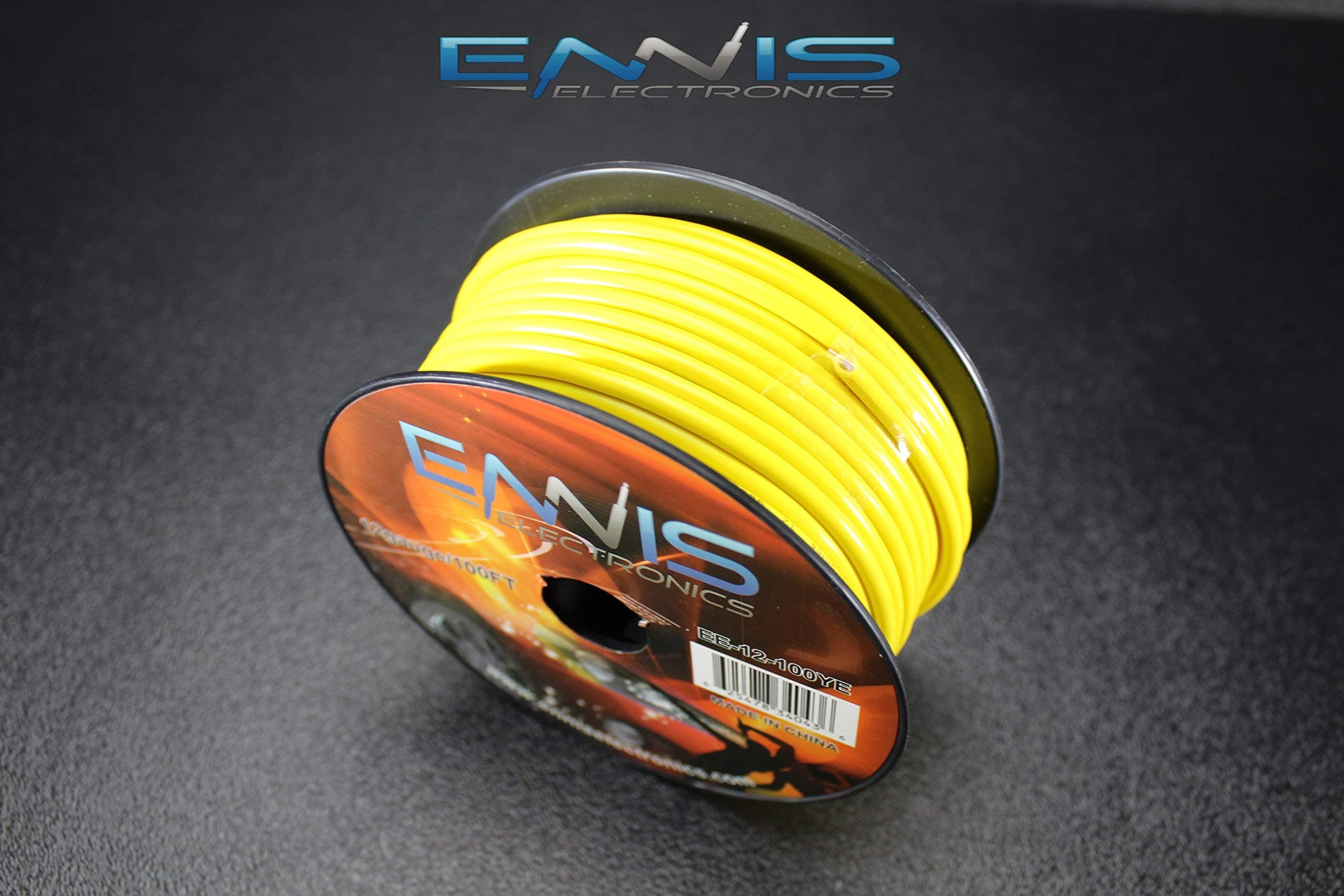 12 GAUGE WIRE YELLOW BY ENNIS ELECTRONICS 100 FT SPOOL PRIMARY AUTOMOTIVE AWG COPPER CLAD