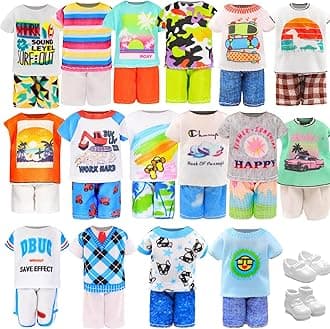 Miunana 22 PCS 5.3 Inch Boy Doll Clothes for 6 Inch Doll Top and Pants Handmade Casual Wear 10 Sets Fashion Outfit for 4-6 Inch Clothes and Accessories with 2 Pairs of Shoes