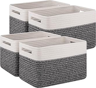 4 Pack Storage Baskets for Organizing, Woven Baskets for Shelves - Perfect for Toys, Books, Towels, and Clothes, Durable Gift Basket Bins Toy Storage, 12.7''Lx9''Wx7.8''H, Black & White