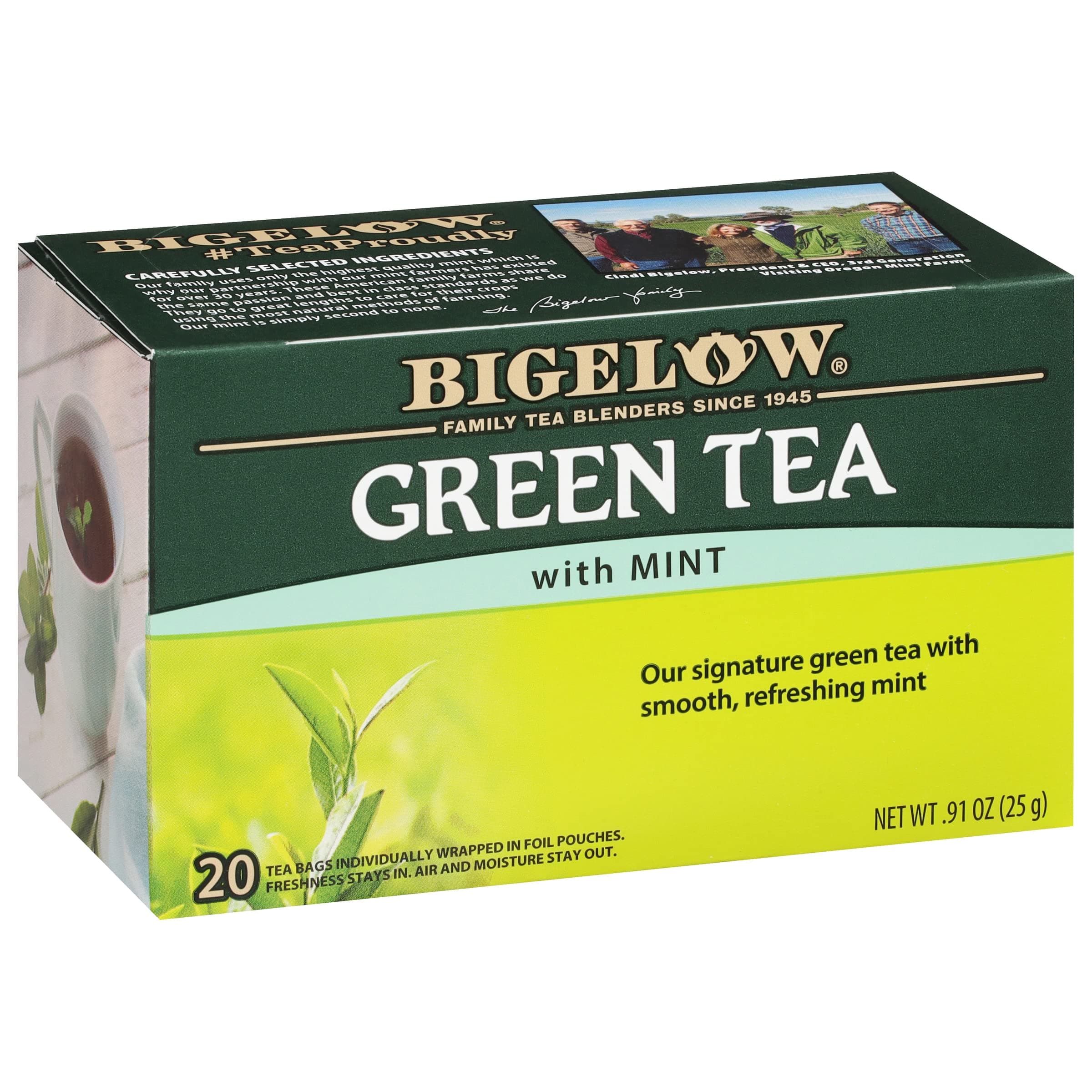 Bigelow Tea Green Tea with Mint, Caffeinated Tea with Green Tea and Peppermint, 20 Count (Pack of 6), 120 Total Tea Bags