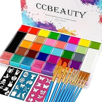 CCbeauty 36 Colors Face Body Paint Oil, Hypoallergenic Face Painting Kit Professional for Kids Party with 30 Stencils + 10 Brushes for Halloween SFX Special Effects Cosplay Costume Makeup Supplies