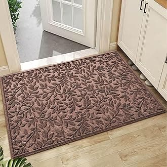 Bulijojo Sturdy Front Entrance Doormats,Durable Heavy Duty Welcome Mat,Thick Absorbent Natural Rubber Non Slip Mat,Easy Clean Entryway Mat Leaves Brown, 47" x 32"