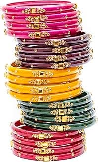Swara Creations Traditional Bangles Set |Glass Kade with Gemstone, stone work | Glossy Bangles for Women & Girls