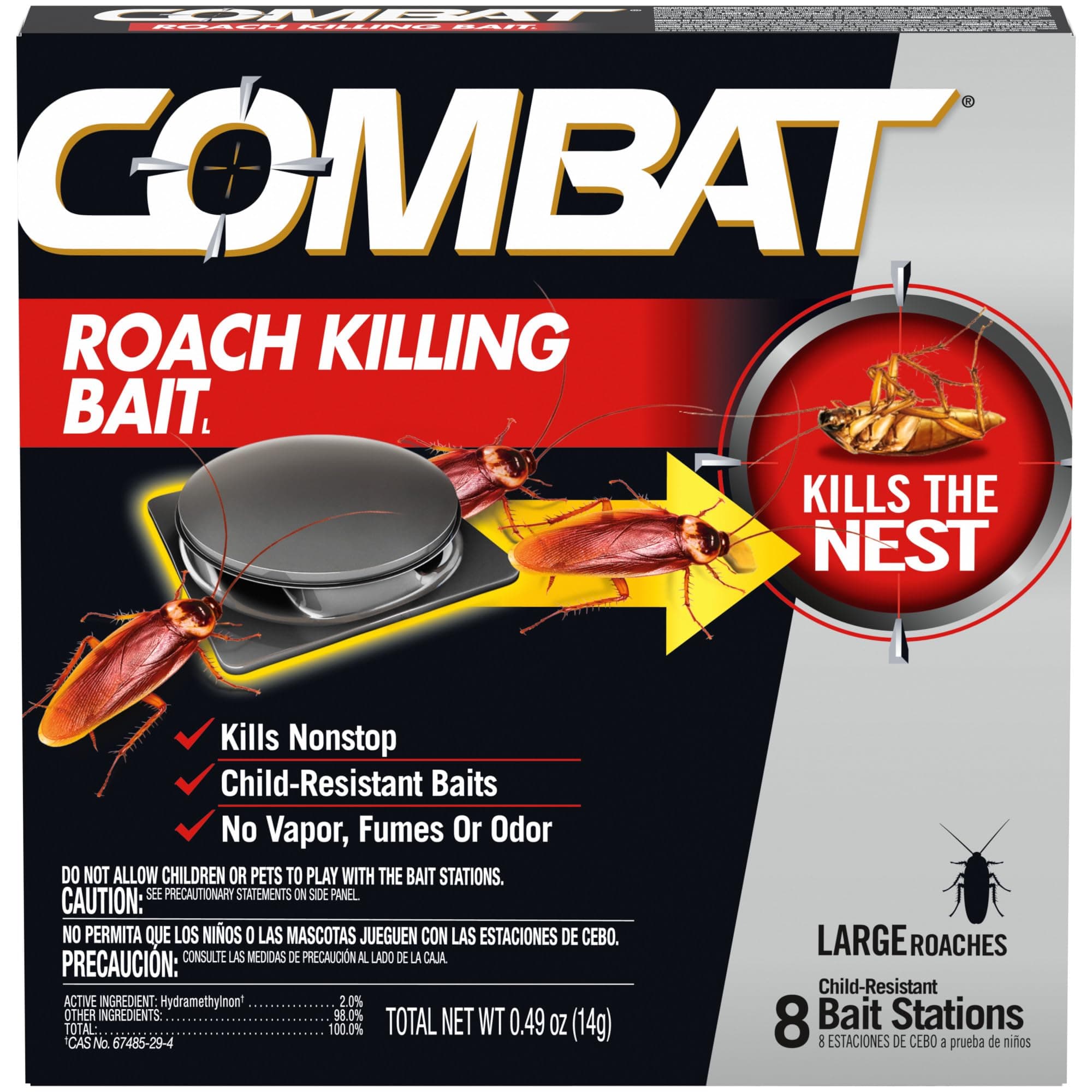 Roach Killing Bait, Roach Bait Station For Large Roaches, Kills The Nest, Child-Resistant, 8 Count,Insects