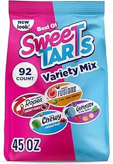 SweeTARTS Candy, Variety Mix, Cherry Punch Ropes, Mini Chewy, Gummies Fruity Splitz & Chewy Fusions, Halloween Candy Variety Pack Trick-or-Treat Assortment, 45 oz (92 Pieces)