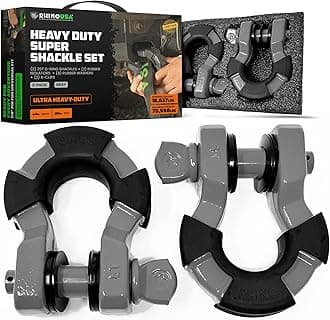 Rhino USA Super D Ring Shackles (2-Pack) - 70,548lb Break Strength – Heavy Duty 3/4" Clevis Shackle with 7/8 Pin for Towing & Off-Road Use - Pairs with Tow Strap for Vehicle Recovery (Gray)