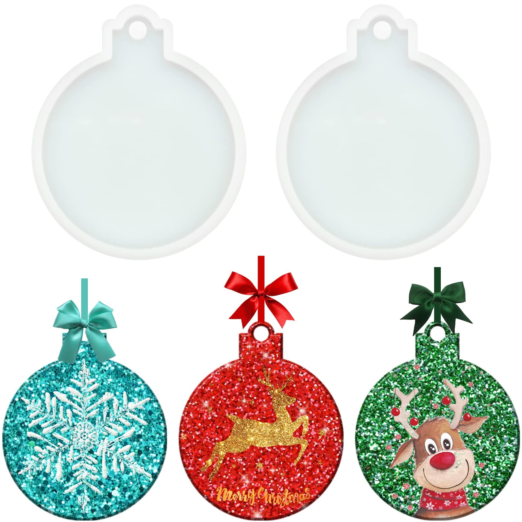 2 Pcs Christmas Ornament Resin Molds Round Shape Silicone Casting Molds DIY Craft Supplies for Ornament Keychain Pendant Making
