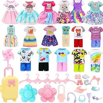 5.3 Inch Girl Doll Dress 36 PCS Clothes and Suitcase and Hats for 4-6 Inch Girl Doll Top and Pants Fashion Outfits Doll Shoes Dollhouse Furniture Kit