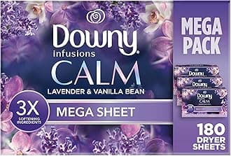 Calm Mega Dryer Sheets, Large Fabric Softener Sheets for Laundry , Static Guard & Softness Boost, Laundry Dryer and Fabric Sheets, 180 Count