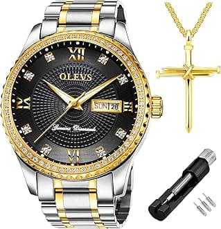 Diamond Watches for Men,Business Dress Watch Waterproof Luminous,Male Golden Big Dial Luxury Casual Quartz Analog Watches with Day Date Calendar and Stainless Steel Band