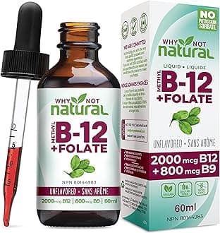 Why Not Natural Vitamin B12 Liquid Plus Folate - Organic Sublingual Extra Strength Vegan Drops - Methyl Supplement with Folinic