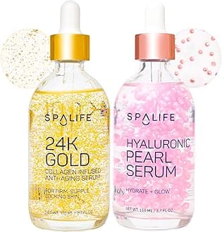 Beauty Pearl Hyaluronic Acid Serum & 24k Gold Anti Aging Serum | AM/PM Facial Routine Duo | Deep Collagen Hydrating Treatment | Firming Wrinkle Face Skincare | 2 x 3.7 Fl. Oz.