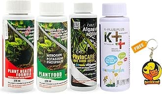 Aquatic Remedies 4-in-1 Aquarium Medicine Combo - (Health Formula, Plant Food, K++ 220ml Each and Phyto Carb Plus 250ml) | Plant Fertilizer for Planted Tank with Free Key Ring