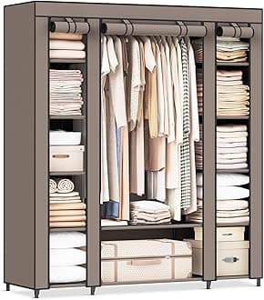 Closet Wardrobe, Portable Closet, Clothes Rail, Clothes Storage Organizer, Taupe ULSF003R02
