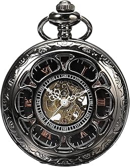 ShoppeWatch PWMSK19 Skeleton Black Dial Pocket Watch