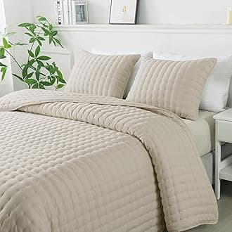 WDCOZY Beige California Oversized Cal King Size Quilt Bedding Sets with 2 Pillow Shams, Neutral Lightweight Soft Bedspread Coverlet Bed Cover for All Season, 3 Pieces, 116x106 inches