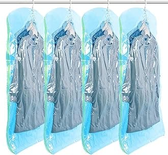 TAILI Hanging Vacuum Storage Sealer Space Saver Bags for Clothes, Suits, Coats or Jackets, Closet Organizer, 4 Pack Jumbo Blue