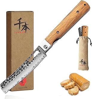 Forged 440A Stainless Steel pocket folding Bread knife Natural Olive Handle Camping trip Outdoor Portable Serrated knife