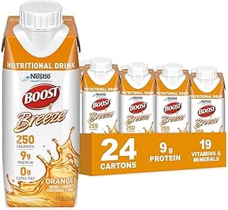 BOOST Breeze Clear Nutritional Drink - 250 Calories - 19 Vitamins & Minerals - 9 g Protein – Fortified Clear with Vitamin A & Zinc - Orange Flavor - 8 fl oz (Pack of 24)