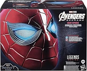 Spider-Man Marvel Legends Series Iron Spider Electronic Helmet with Glowing Eyes, 6 Light Settings and Adjustable Fit , Red