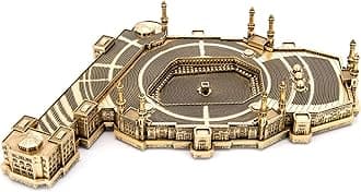 Masjid Al Haram Figurine | Kaaba Replica | Islamic Table Desk Decor, Living Room Home Decoration | Islamic Art | Muslim Home Office Gift | Eid Ramadan Gift (Gold)