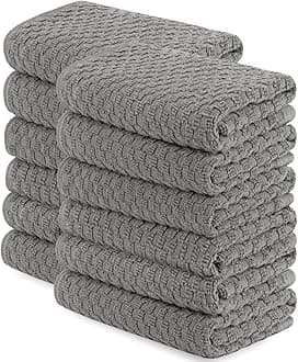 Wealuxe[12 Pack] Cotton Kitchen Towels - Waffle Weave for Embroidery Absorbent Terry Cloth Dish Towels for Washing Hand and Drying Dishes Rags 15x26 Inches, Gray