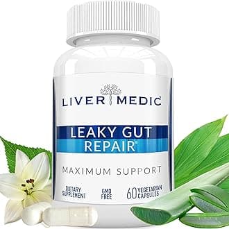 Leaky Gut Repair Natural Gut Health Supplement Glutamine Organic Slippery Elm NAG Marshmallow Root Aloe Vera MSM Quercetin Bromelain Promotes Digestive Ease, Gut Wellness 1000mg 60 Caps